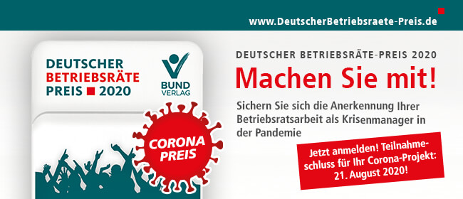 Deutscher Betriebsrätepreis 2020 - jetzt bewerben Deutscher Betriebsrätepreis 2020 - jetzt bewerben